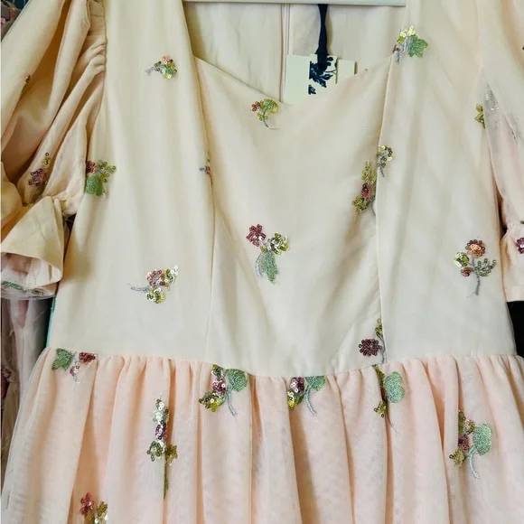 Floral Embroidered Dress in Cream and Pink - Picture 4 of 5